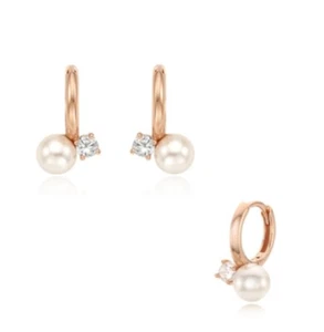 StoneHenge Silver Earrings SC1272 Crystal Pearl Cubic Zirconia Silver925 Rose Go - Picture 1 of 5