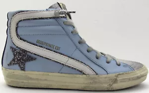 NEW GOLDEN GOOSE 36/6US Women's Slide Leather Light Blue w/Glitter Star GGDB/PE - Picture 1 of 19