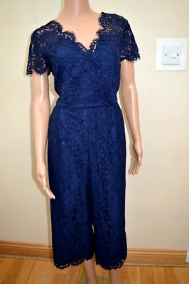 Nuevo Mono Next Petite de Encaje Floral Azul Marino Pierna Recortada Forrado Talla UK 12 Foto 1 de 4
