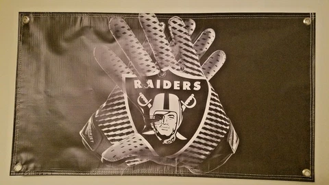 NEW Oakland LA Raiders Logo Gloves Vinyl Banner 20"×36" NFL Man Cave Gruden Carr Cover