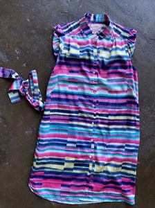 Phoebe Couture Women Pink Ikat Casual Button down Shirt Dress 8 $180 Retail - Picture 1 of 12