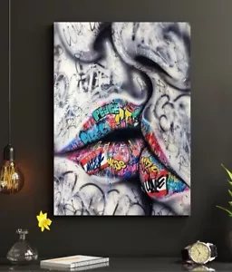 Banksy Abstract Canvas Unique Wall Art Kiss Poster Pop Art Street Graffiti Gift - Picture 1 of 9