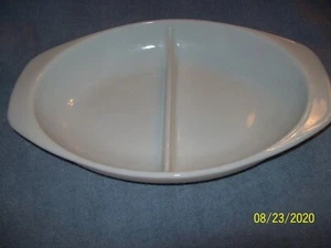 Kitchen, Vintage Pyrex, 2 Section Serving Bowl, White, 13x8x2" - Picture 1 of 2