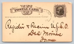 1875 UX5 Liberty 1c Postal Card Communication DES MOINES IA Fancy Cork Cancel - Picture 1 of 3