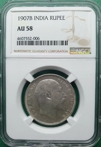 1907(B) BRITISH INDIA EDWARD VII RUPEE SILVER NGC AU 58 - Picture 1 of 2
