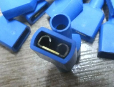 50 heat resistant push on 1/4" 6.3mm crimp terminals spade connector 105'C blue - Image 1 of 4