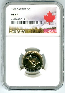 1967 CANADA 5 CENT NICKEL NGC MS65 RABBIT CENTENNIAL 1867-1967 UNCIRCULATED NICE - Picture 1 of 2