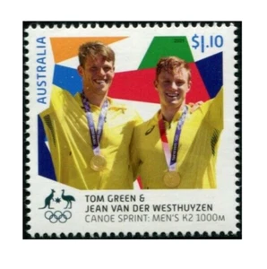 Estampilla de oro olímpica Australia Tokio 2021 canoa sprint para hombre K2 1000 m montada sin montar o nunca montada - Imagen 1 de 1