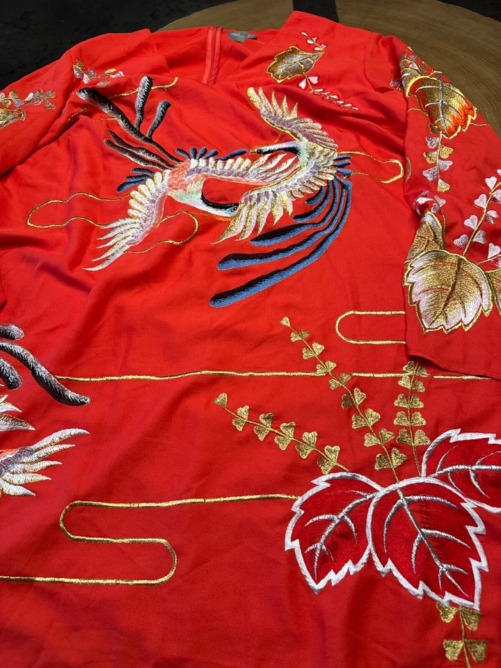 Asos Woman Shift Dress Size 20 Red Phoenix Bird Print Lined Zip Back Oriental - Image 1 of 4