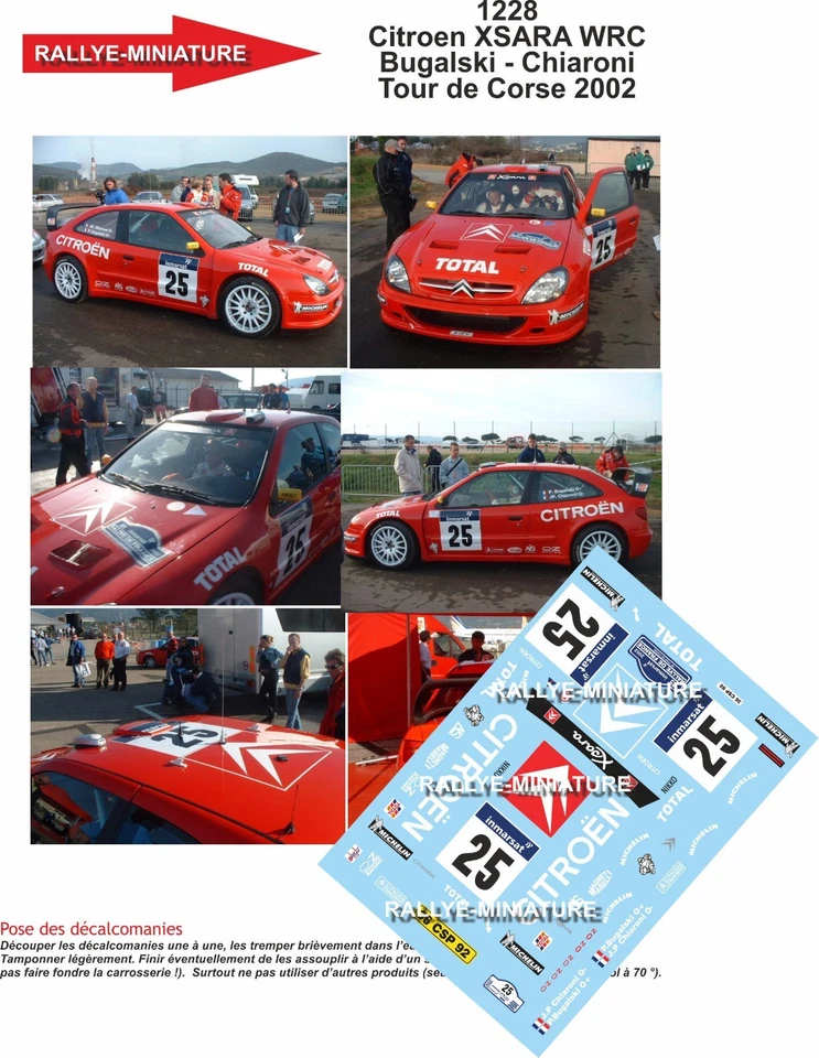 DECALS 1/18 REF 1228 CITROEN XSARA WRC BUGALSKI TOUR DE CORSE 2002 RALLYE RALLY - Photo 1/1