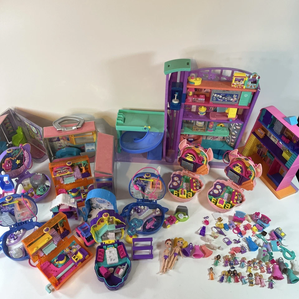 Polly Pocket Compacts Lot Dolls Clothes Playsets Mega Mall Middle School - Image 1 of 4