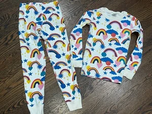 Girls Hanna Andersson Rainbow Winter PJs Pajamas Longalls Size 120 6-7 EUC - Picture 1 of 5