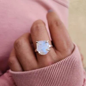 Roher Mondstein Ring, 925 Sterling Silber Ring für Damen, Geburtstagsgeschenk, Boho Geschenk - Bild 1 von 7