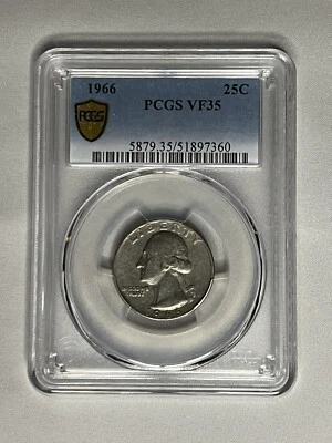  1966 PCGS VF35 No Mint Mark Washington Quarter 25C - Image 1 of 4