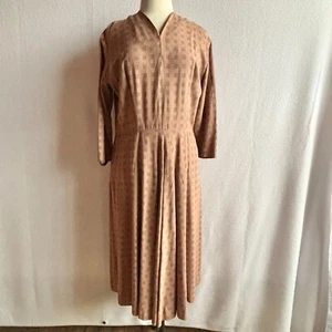 Vintage 1950s Fit & Flare Brown Orange Wool Gabardine Day Dress Volup w/ Pocket - Picture 1 of 10
