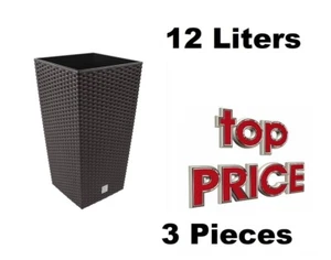 Pflanzblumentöpfe Einsatz quadratisch 20x20x38cm beständiges Rattanmuster 3er Set - Bild 1 von 7
