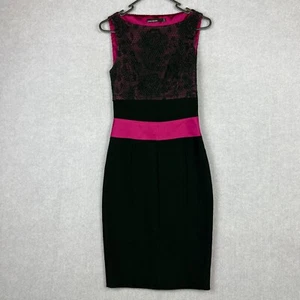 Karen Millen Dress Womens 8 Black Pink Lace Top Slimming Corporate Stretch - Picture 1 of 6