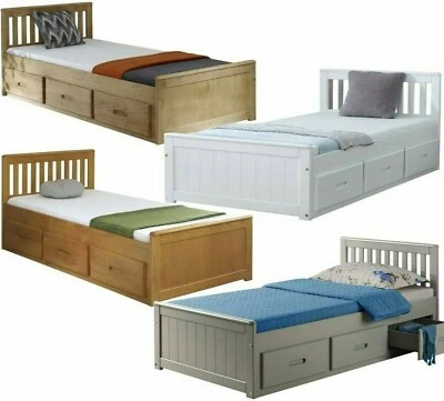BEST BEDS Storage Bed with Drawers White or Wooden Pine or Grey