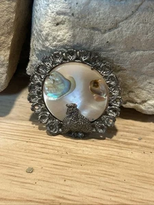 Small Vintage Sterling Silver Abalone Peacock Bird Brooch Pin - Picture 1 of 5