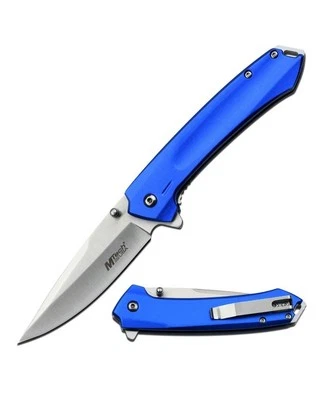 Elegante cuchillo de asistencia de resorte azul mango de metal con clip taller garaje camping EDC  Foto 1 de 4