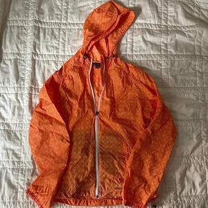 Eddie Bauer Orange white geometric print windbreaker size small hooded outdoors - Picture 1 of 4