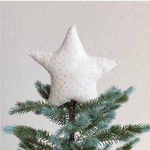 Creative Co-Op Handmade Wool Felt Star Tree Topper with Sequins Beige Crème - Picture 1 of 14