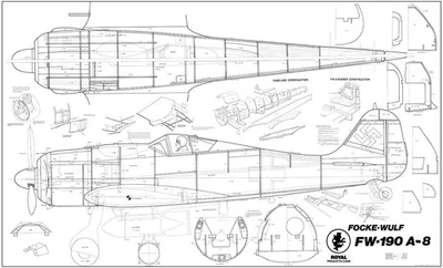 Royal Marutaka Focke-Wulf FW-190A-8 60 size printed kit plan and template set - Image 1 of 2