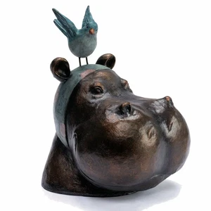 34cm Large Hippo Head Hippopotamus Ornament Floating Hippo Animal Head with Bird - Picture 1 of 4