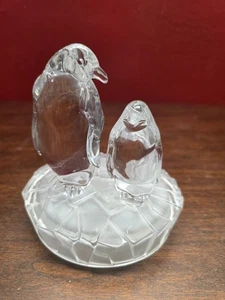 Penguins Lead Crystal Glass Mother & Chick France Sculpture - Picture 1 of 8