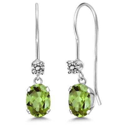 14K White Gold Peridot and Diamond French Wire Dangle Earrings For Women (1.13 - Image 1 of 4