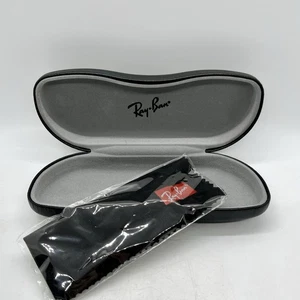 Ray Ban Black Leather Universal Hard Clamshell Case Sunglasses W/Cleaning Cloth - Picture 1 of 3