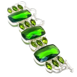 Bracciale in argento sterling 925 fatto a mano con pietre preziose peridoto 7-8" - Foto 1 di 1