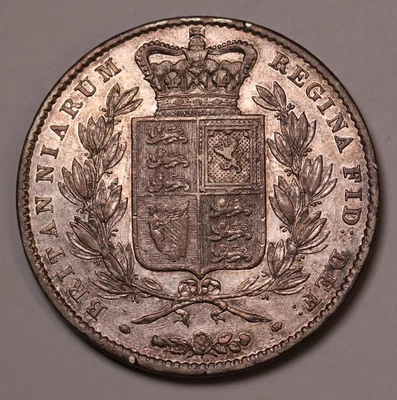 1844 Великобритания Великобритания Серебряная Корона Q. Victoria Edge VIII Звезды Остановки VF+ - Изображение 1 из 2