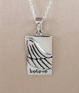 .925 Sterling Silber "Glaube" Anhänger Halskette Engelsflügel - Bild 1 von 2