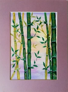 Pintura Original Paisaje Puesta de Sol Arte Enmarcado Bambú Obra de Arte Meditación Arte de Pared - Imagen 1 de 11