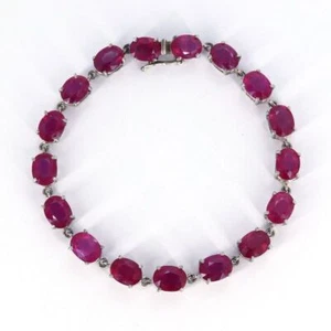 Red Ruby Gemstone Tennis Bracelet 925 Sterling Silver Link Bracelet - Picture 1 of 2