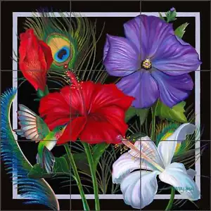 Tile Mural Backsplash Ceramic Jacey Hibiscus Tropical Floral Art CPA-NJ14055 - Picture 1 of 7