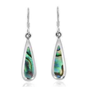 Colorful Teardrops Sterling Silver Inlaid Rainbow Abalone Shell Dangle Earrings - Picture 1 of 5