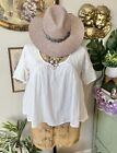 World Market Off White Floral Embroidery Coastal Boho Blouse O/S Made In India