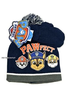 Paw Patrol Beanie Hat Mitten Set Toddler Kids Mashall Rubble Chase Nickelodeon - Picture 1 of 4