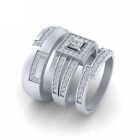 1.10TCW Diamond Halo Wedding Ring Band Set His Her Matching 925 Sterling Silver