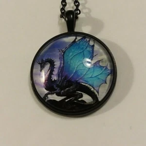 Wonderful Dragon Pendant, Blue wings with black chain and casing - Picture 1 of 2