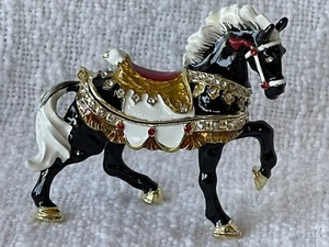 Jeweled Running Horse Black Trinket Box. Hand Set Swarovski Crystals Multicolor - Picture 1 of 10