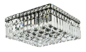 Crystal Flush Mount Ceiling Light Black and Silver Bedroom or Bathroom Fixture - Picture 1 of 8