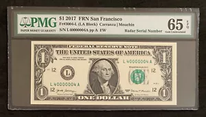 NQC Fr. 3004-L (blocco LA) $1 2017 FRN (raro numero di serie radar 40000004) - Foto 1 di 2