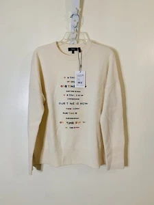 Theory Pullover All Over Front Stickerei Kaschmirmischung elfenbeinfarben neu mit Etikett Größe M $ 375,00 - Bild 1 von 8