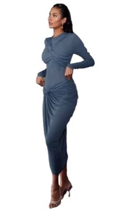 Zara ZW Collection Asymmetric Dress With Knots Blue Grey - Picture 1 of 7