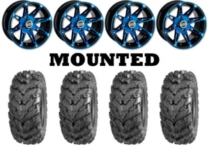 Kit 4 Quadboss QBT672 Tires 27x9-14 on Moose 387X Blue Wheels FXT - Picture 1 of 5