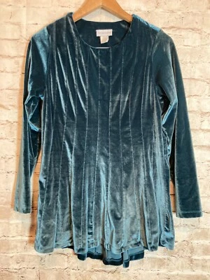 Top de terciopelo suave envolvente para mujer XS azul pizarra plisado oscuro túnica romántica Foto 1 de 4