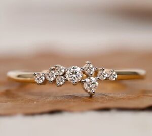 Handmade Solid 18K Yellow Gold Ring Stackable Dainty Minimalist Moissanite Ring
